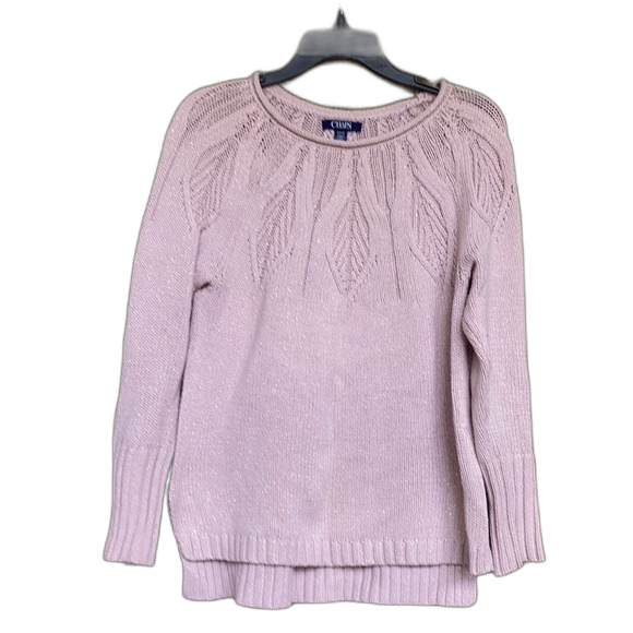 Chaps dusty pink yoke sweater with metallic thread - Picture 1 of 5